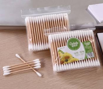 Item No:.1003----100 Pcs Wooden Stick 100% Pure Cotton Buds Packed in PP Ziplock Bag