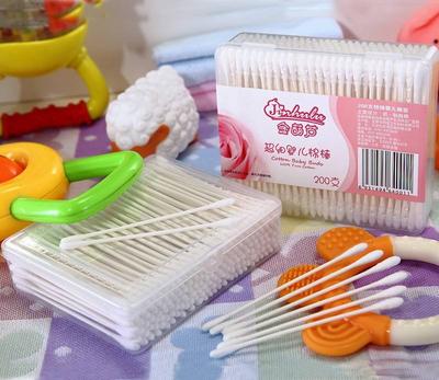 Item No.4001----200 Pcs White Paper Stick Super mini Baby Cotton Buds Packed in PP Box