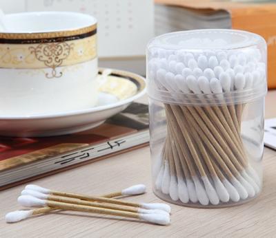 Item No: 8030----100 Pcs Kraft Paper Stick 100% Pure Cotton Buds Packed in PP Can